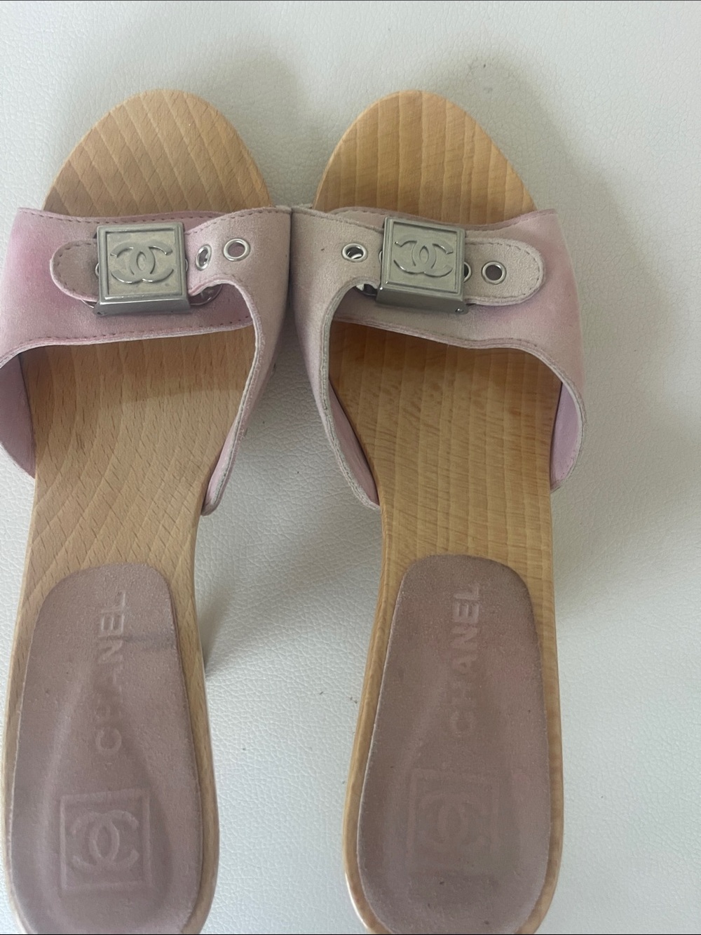 CHANEL Pink Leather Slide Mules with Silver CC Buckles - Picture 7 of 8